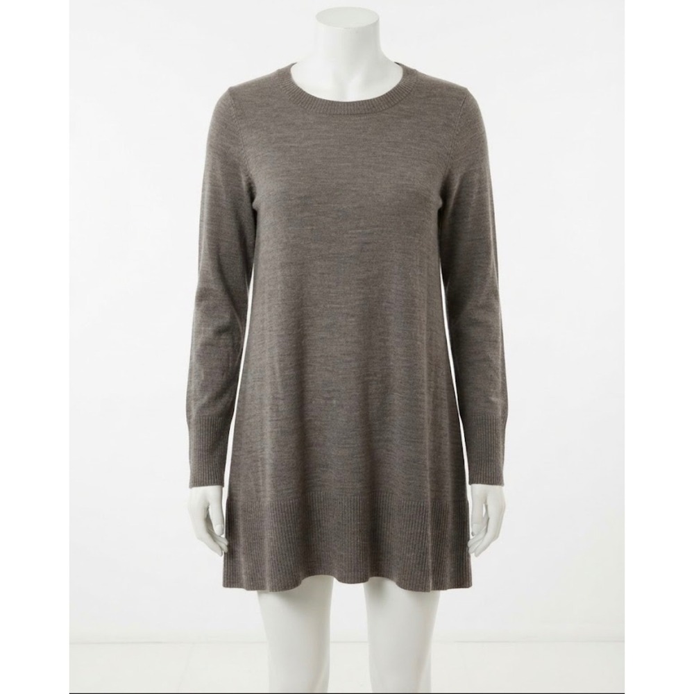 Max Studio Extra Fine Merino Wool Tunic Sweater Brown Cozy A-Line Knit Small
